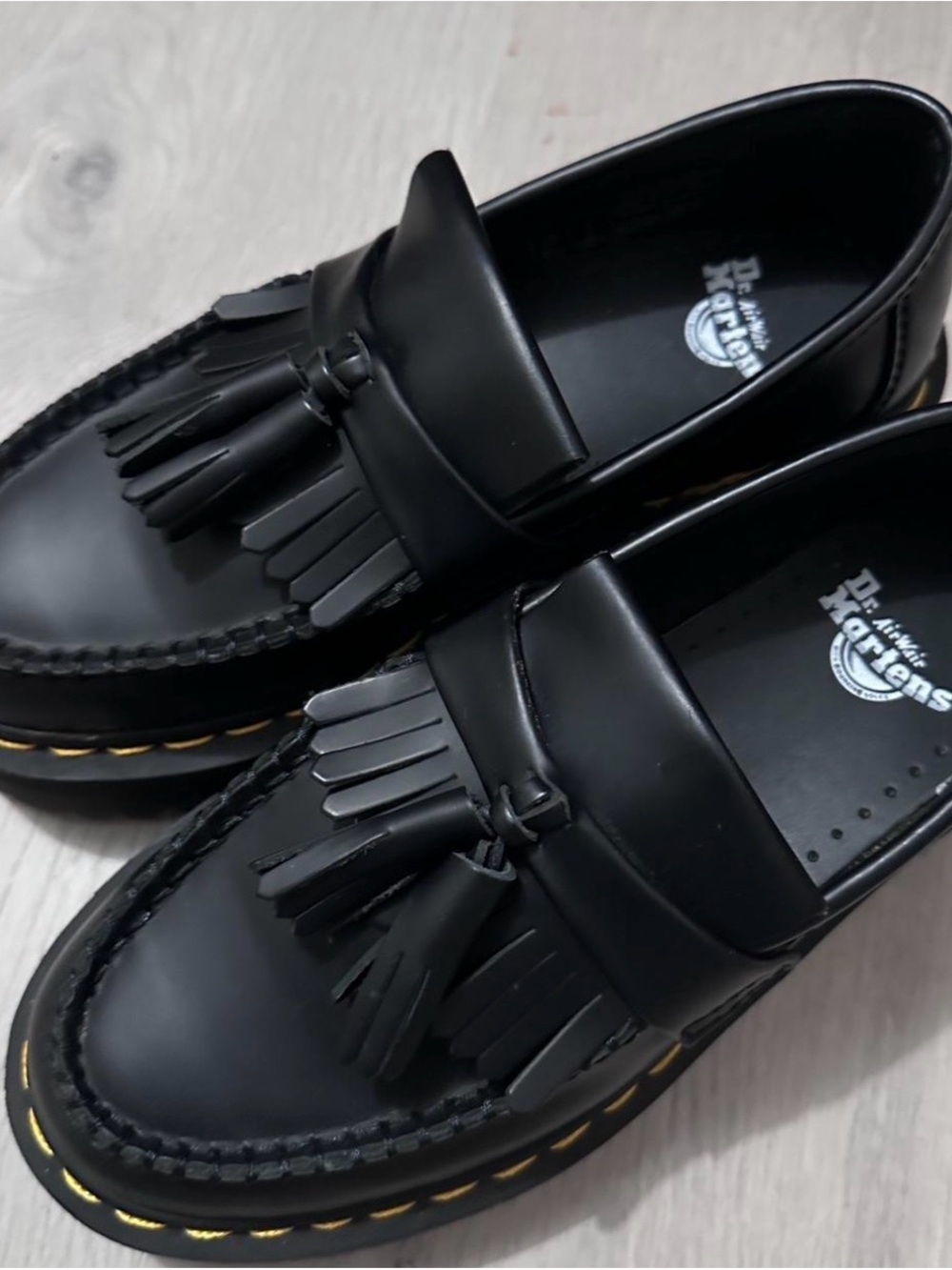 Dr. Martens Black Leather Tassel Kiltie Slip-On Loafers
